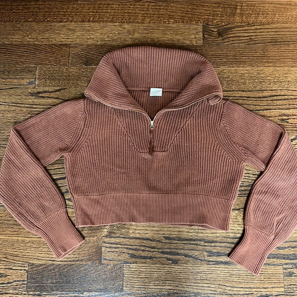 Varley Rust Cropped Zip-Front Ribbed Sweater - Picture 5 of 10